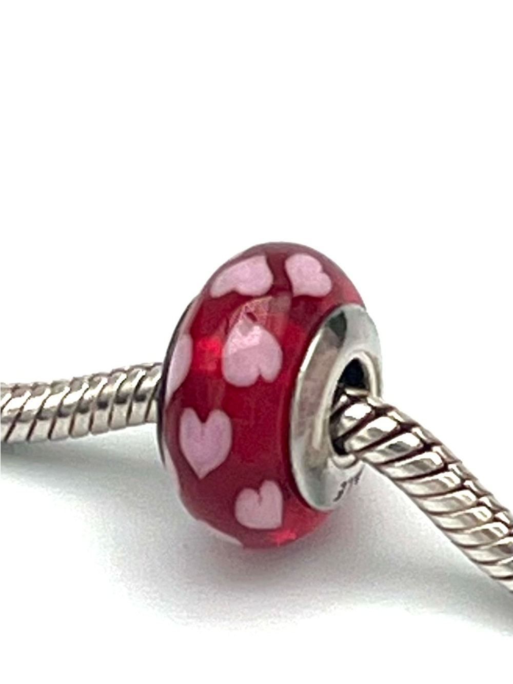 Pandora Retired Sweetheart Bead Red Murano Glass White Hearts 790948 ALE S925